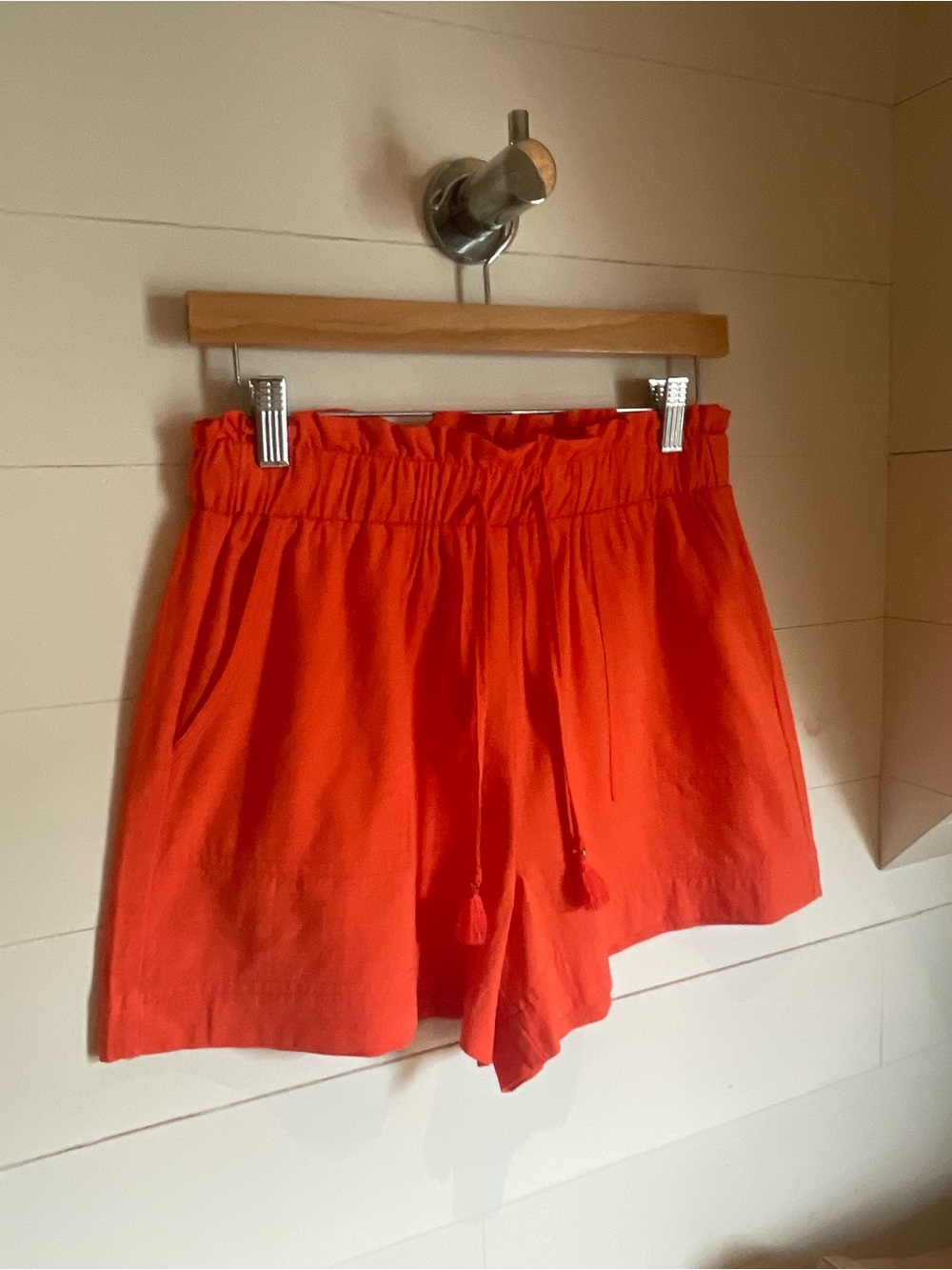 Pinch Orange High-Waist Paperbag Shorts with Tassel Drawstring
